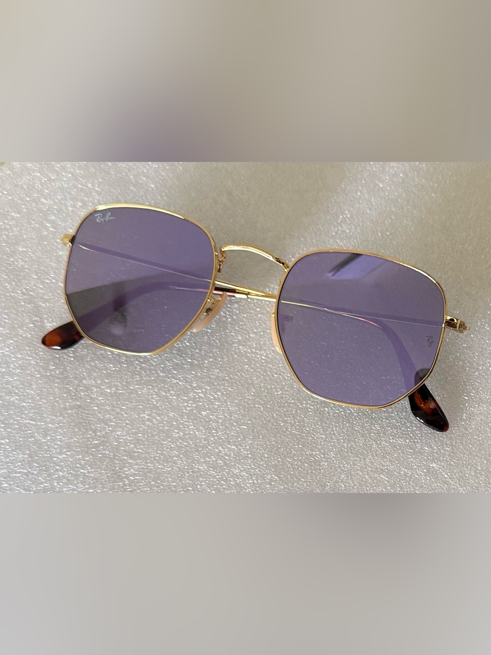 Ray Ban Gold Frame Sunglasses with Purple Lenses